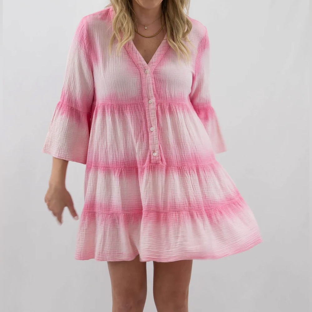 Catherines Pink Tie-Dye V-Neck Tunic